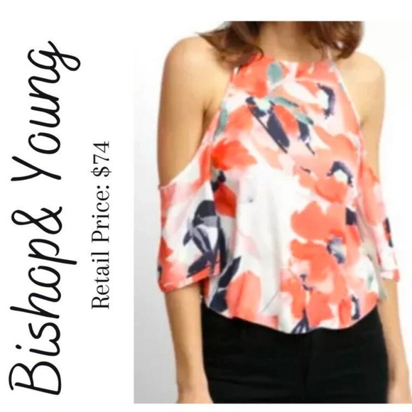 Bishop & Young Ava Floral Short Sleeve Cold Shoulder Top Size S New - Picture 2 of 8
